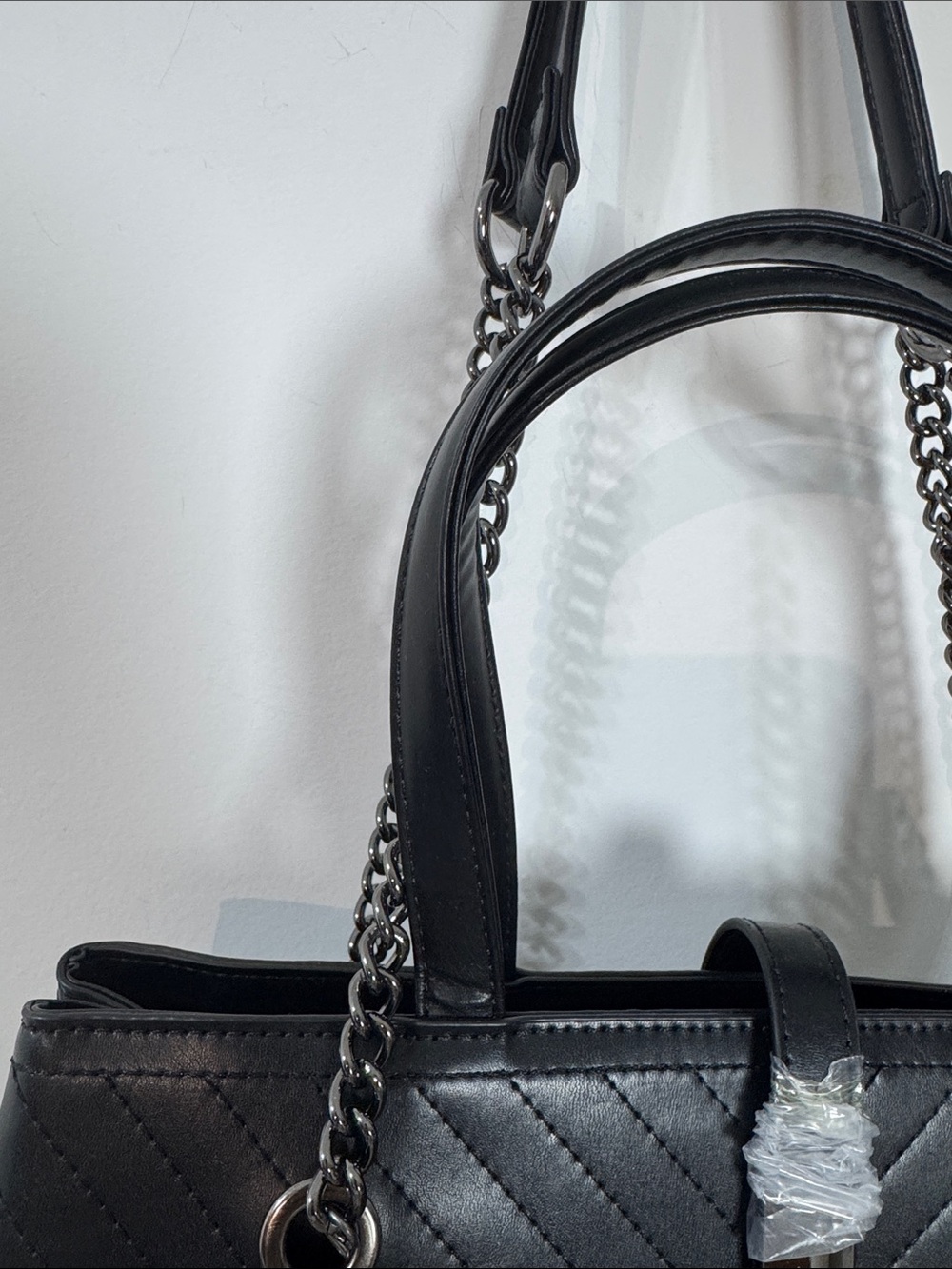 London Fog Black Emilia Chevron Design Tote - Size Large - Picture 6 of 11